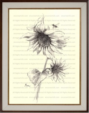 Sunflower 14 Charcoal Drawing Print by Marc, Encore Arts, LLC
