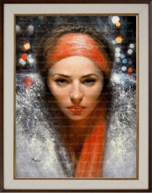 City Lights - Scarlet, Portrait in Oil, Art Print by Marc, Encore Arts, LLC